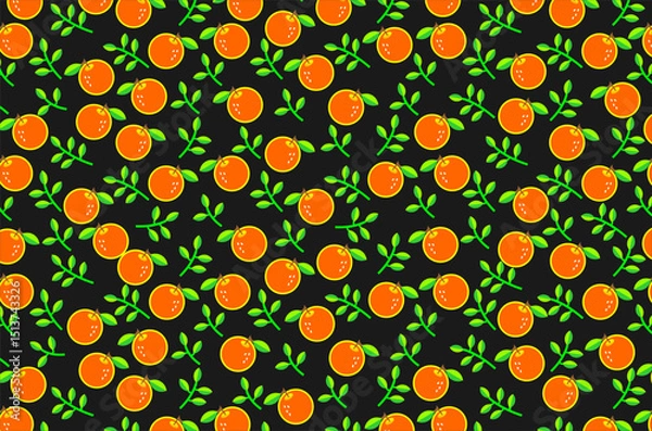 Obraz Seamless pattern of cute orange featuring green leaves. Perfect for background, fabric, textile, packaging and other commercial needs.