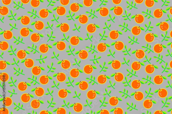 Obraz Seamless pattern of cute orange featuring green leaves. Perfect for background, fabric, textile, packaging and other commercial needs.