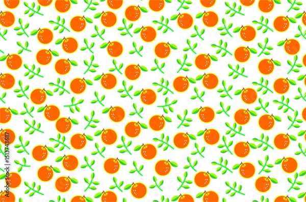 Obraz Seamless pattern of cute orange featuring green leaves. Perfect for background, fabric, textile, packaging and other commercial needs.