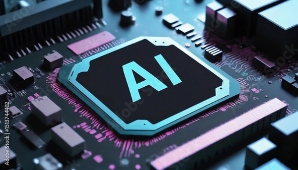 Fototapeta Motherboard featuring the AI Concept Artificial Intelligence sign, created with generative ai