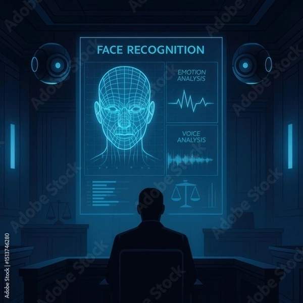 Fototapeta AI Surveillance Courtroom, Truth by Algorithm