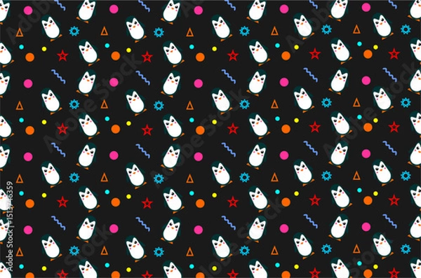 Obraz Seamlesss pattern of cute penguin background. Perfect for background, backdrop, wallpaper, textile, fabric and other commercial needs. Isolated concept.