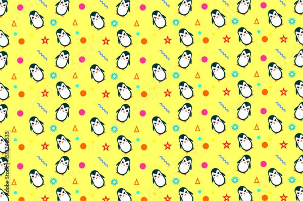 Obraz Seamlesss pattern of cute penguin background. Perfect for background, backdrop, wallpaper, textile, fabric and other commercial needs. Isolated concept.