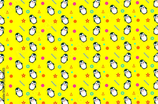 Obraz Seamlesss pattern of cute penguin background. Perfect for background, backdrop, wallpaper, textile, fabric and other commercial needs. Isolated concept.