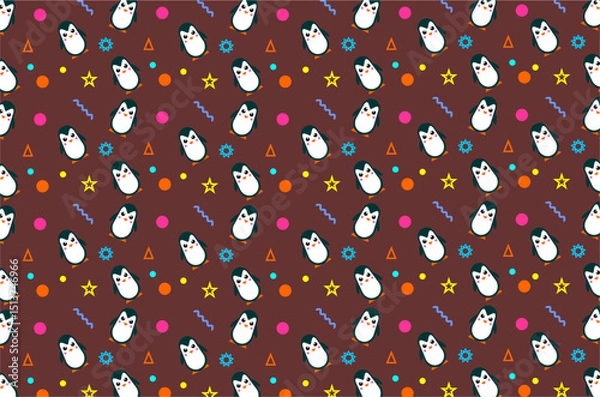 Obraz Seamlesss pattern of cute penguin background. Perfect for background, backdrop, wallpaper, textile, fabric and other commercial needs.