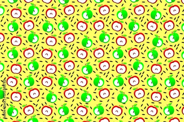 Obraz Seamless pattern of cute red apples and green apples. Seamless pattern of doodle fruit apple. Seamless pattern of sweet red and green apples.