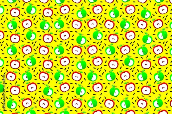 Obraz Seamless pattern of cute red apples and green apples. Seamless pattern of doodle fruit apples. Seamless pattern of sweet red and green apples.