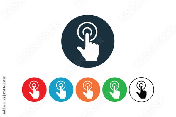 Obraz Illustrated icon set of pointing hand with finger pressing a button circle design