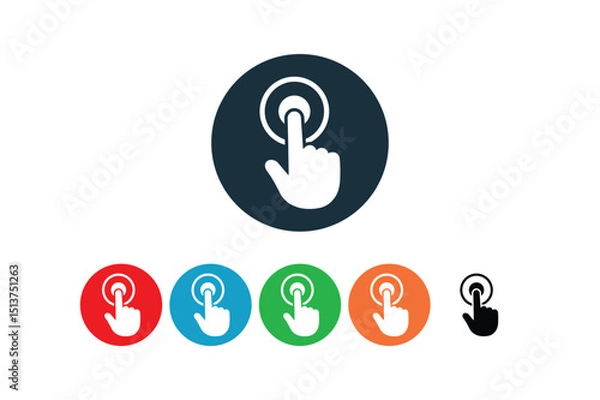 Fototapeta Vector illustration of a hand pressing a touch button in multiple vibrant color variations