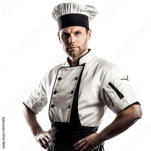 Obraz Chef with folded arms wearing uniform apparel, cut out transparent