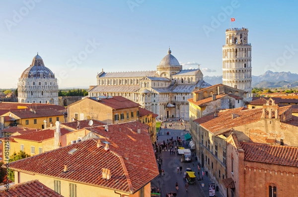 Fototapeta The Field of Miracles (Campo dei Miracoli) photographed from the Grand Hotel Duomo - Pisa, Tuscany, Italy
