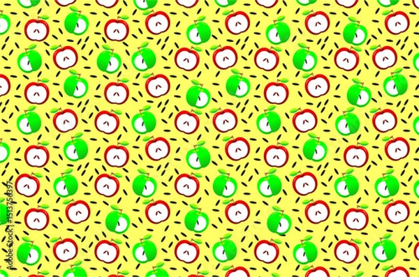 Obraz Seamless pattern of cute red apples and green apples. Seamless pattern of doodle fruit apples. Seamless pattern of sweet red and green apples.