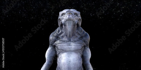 Obraz Illustration of an alien monster looking upward with head back and mouth open against a night background.