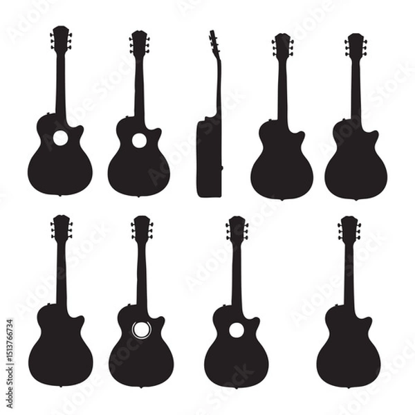 Fototapeta Silhouette set of guitar on white background