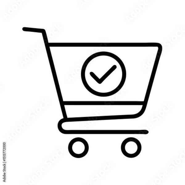 Obraz Confirmed shopping cart icon with check mark for successful transactions in e-commerce, copy space