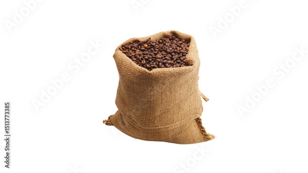 Obraz bag full of coffee beans on white background.	
