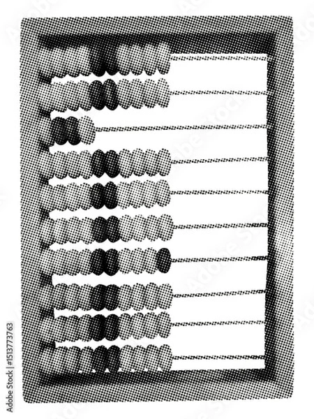 Fototapeta wooden abacus isolated retro halftone dotted cut-out collage element traditional counting frame for arithmetic calculations for mixed media mathematics finance transaction investment design