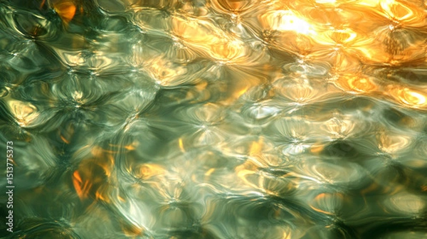 Obraz Abstract dance of light on water where emerald depths meet molten gold creating an ethereal glow and fluid motion with