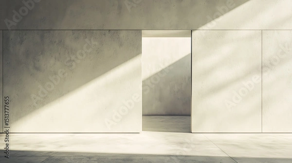 Fototapeta A large, empty room with a large window that lets in a lot of light