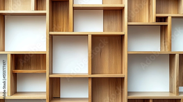 Fototapeta A wooden shelf with empty shelves