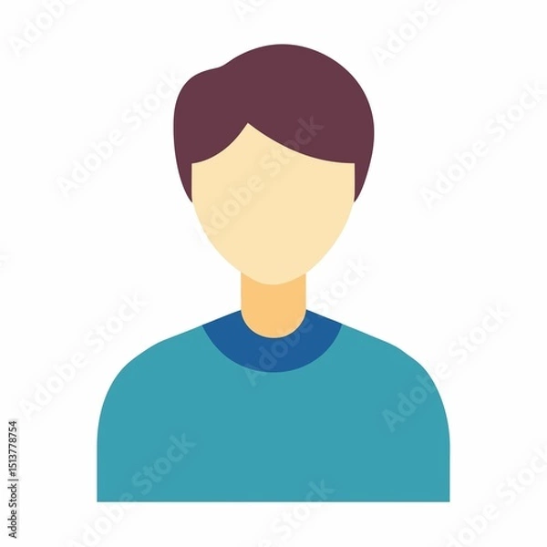 Obraz Simple Faceless Male Avatar Illustration with Brown Hair and Blue Shirt Isolated on White Background Perfect for User Interface Design