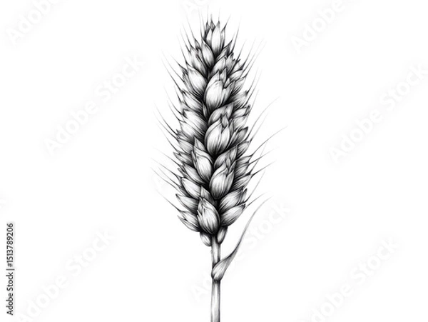Fototapeta A drawing of a wheat stalk with a black and white color scheme