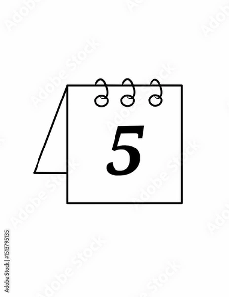 Obraz A black outline icon of a desk calendar showing the number "5".
