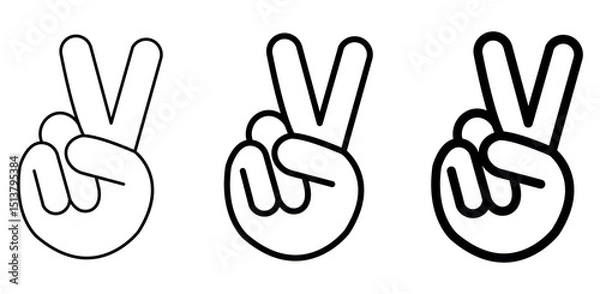 Fototapeta Hand gesture V sign for victory or peace line icon. Simple outline style for apps and websites. Vector illustration on a white background.