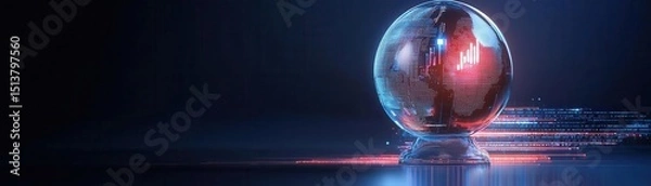 Fototapeta Glowing glass globe with earth inside on dark background.