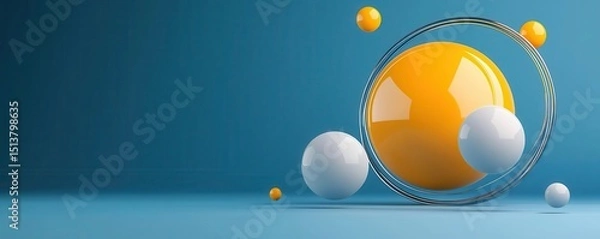 Fototapeta Abstract spheres in vibrant colors on a blue background.