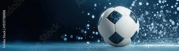 Fototapeta Soccer ball with sparkling effect on dark blue background