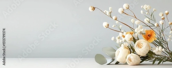 Fototapeta White flowers on a gray background, copy space