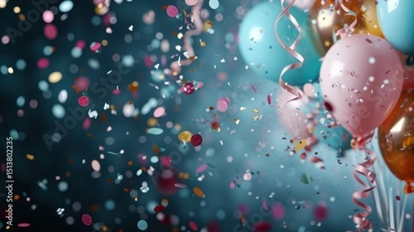 Fototapeta An explosion of color erupts with balloons and confetti, symbolizing joy and celebration. This vibrant scene captures the essence of festive moments filled with happiness and excitement.