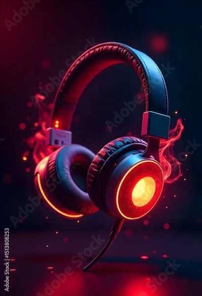 Obraz A 3D headphone in a neon background