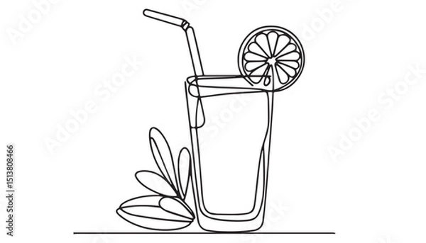 Fototapeta Continuous one single minimal line drawing glass of orange juice