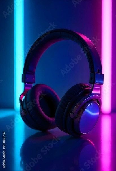 Obraz A 3D headphone in a neon background