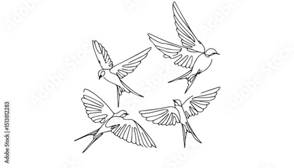 Fototapeta Continuous one single minimal line drawing Swallows birds