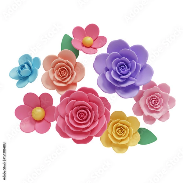 Obraz Pastel Paper Flowers Arrangement isolated on transparent background