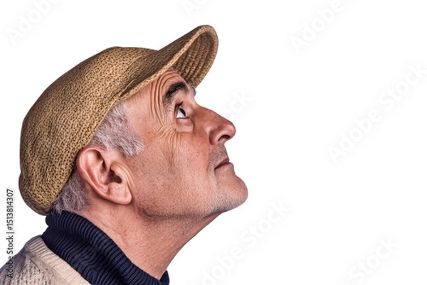 Obraz Senior person looking upward, wearing cap, cut out transparent