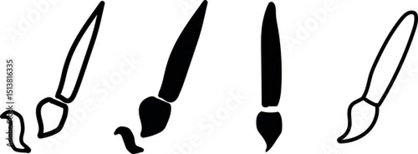 Fototapeta Silhouette of Four Distinct Paintbrushes in a Row: A Versatile Collection of Artistic Brush Shapes and Sizes for Various Painting Techniques and Creative Styles