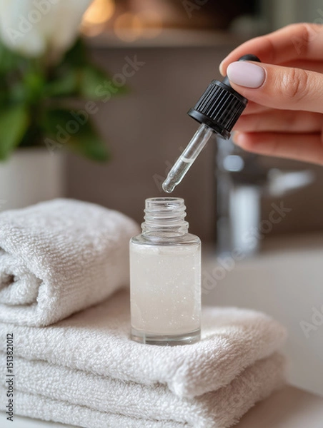 Fototapeta Creating a rejuvenating skincare treatment amidst a tranquil spa setting with soft towels and elegant decor