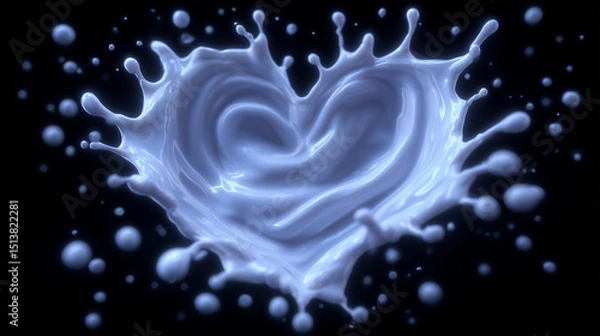 Fototapeta Creative heart-shaped splash formed by white liquid on a black backdrop captures the essence of love and affection in an artistic expression