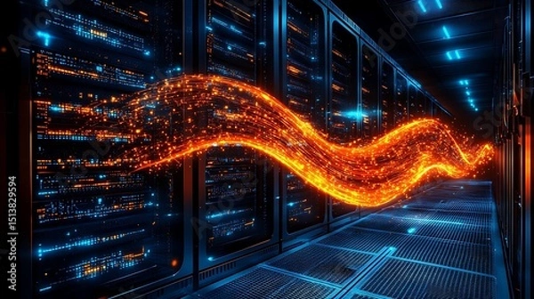 Obraz Futuristic Data Center with Energy Streams