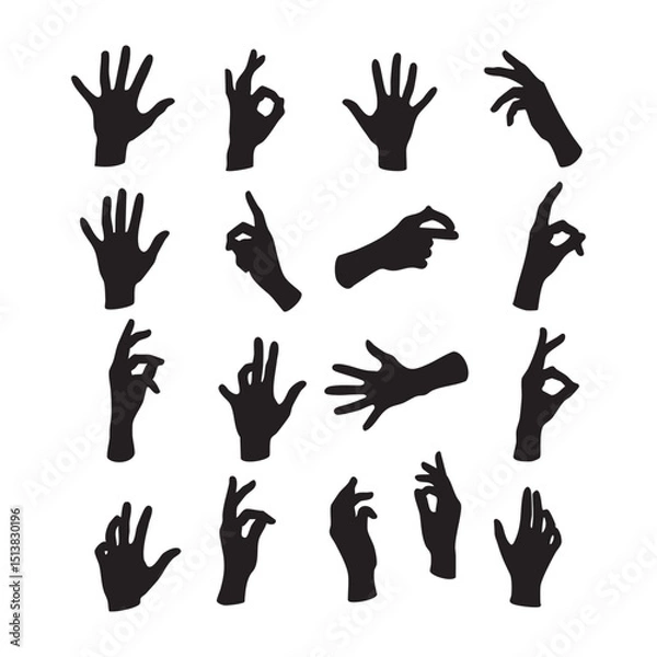 Fototapeta Silhouette set of hand on white background