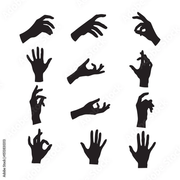 Fototapeta Silhouette set of hand on white background