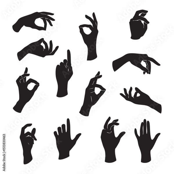Fototapeta Silhouette set of hand on white background