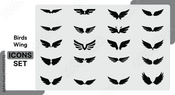 Fototapeta wing vector set, wing logo designs. Various artistic wing vector illustrations, bird, angel, bat, eagle, and minimalist wing icons for branding, tattoos, emblems.