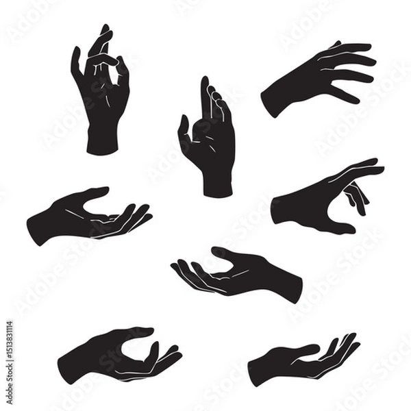 Fototapeta Silhouette set of hand on white background