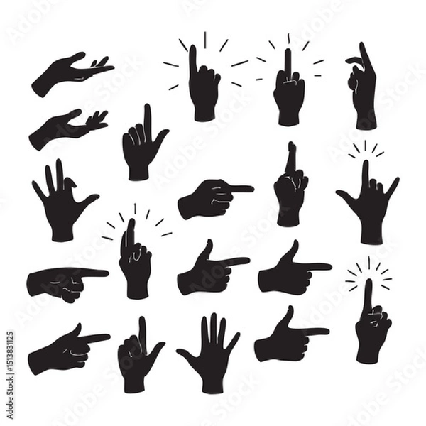 Fototapeta Silhouette set of hand on white background