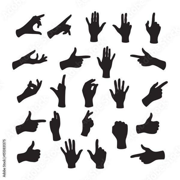 Fototapeta Silhouette set of hand on white background